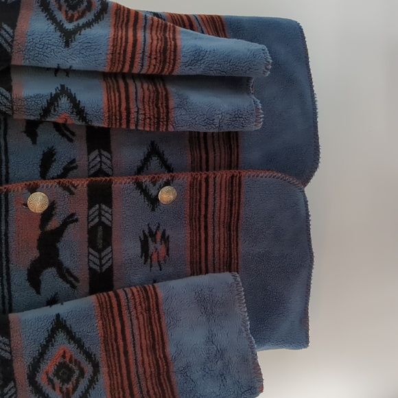 Vintage Deep Pile Western Horse Fleece Oversized Coat Winter Jacket Reversible - Picture 3 of 6